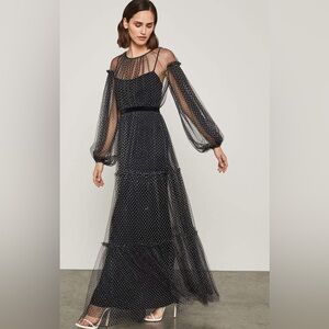 BCBGMAXAZRIA Flocked Polka Dot Mesh Gown Size 2